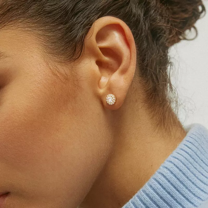 14K Yellow Gold Round Lab Diamond Halo Studs (1 ct. tw.)